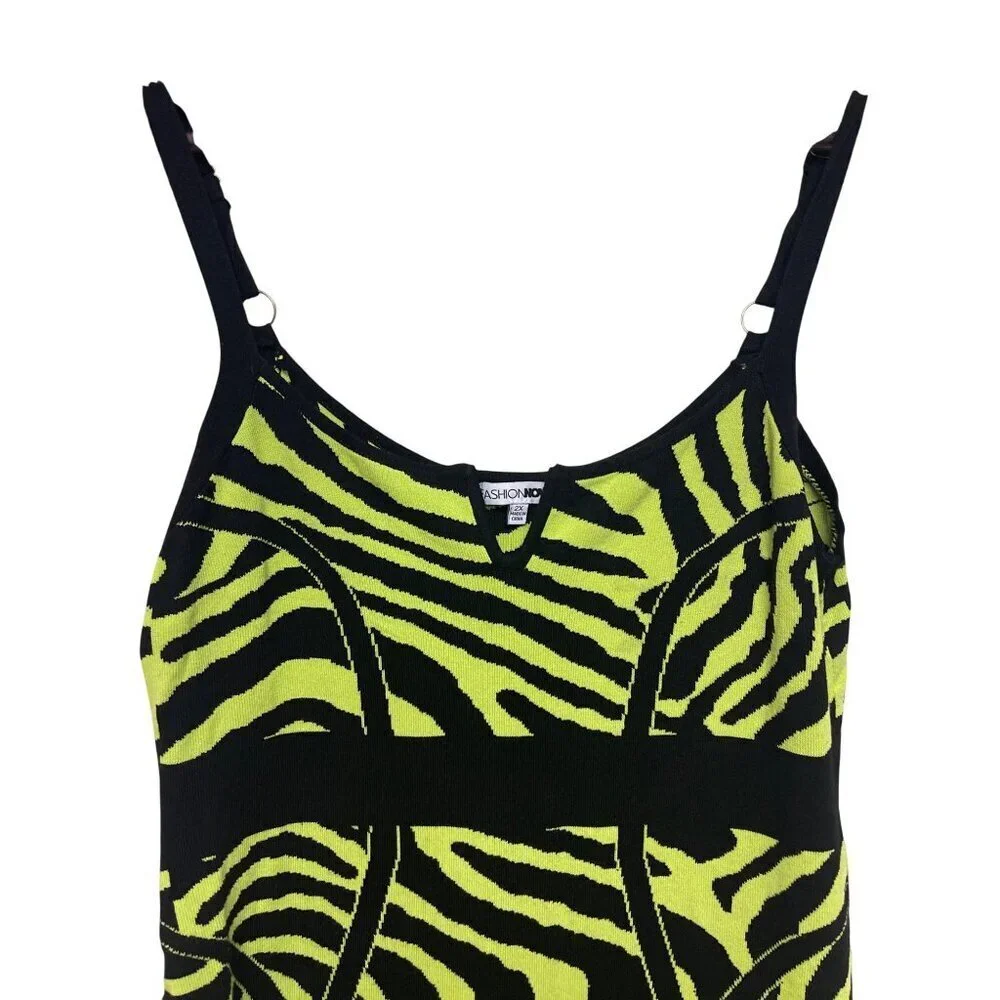 Fashion Nova Women's Wild Thing Lime Black Sweater Dress Knit Size 2X - Picture 3 of 10